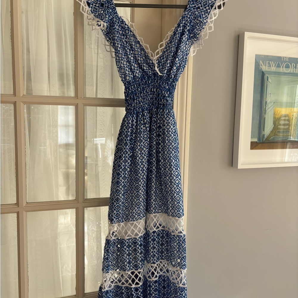 Chic Blue Crochet Maxi Dress - Picture 2 of 5